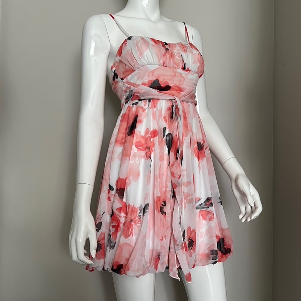 speechless : floral salmon mini dress w waist tie